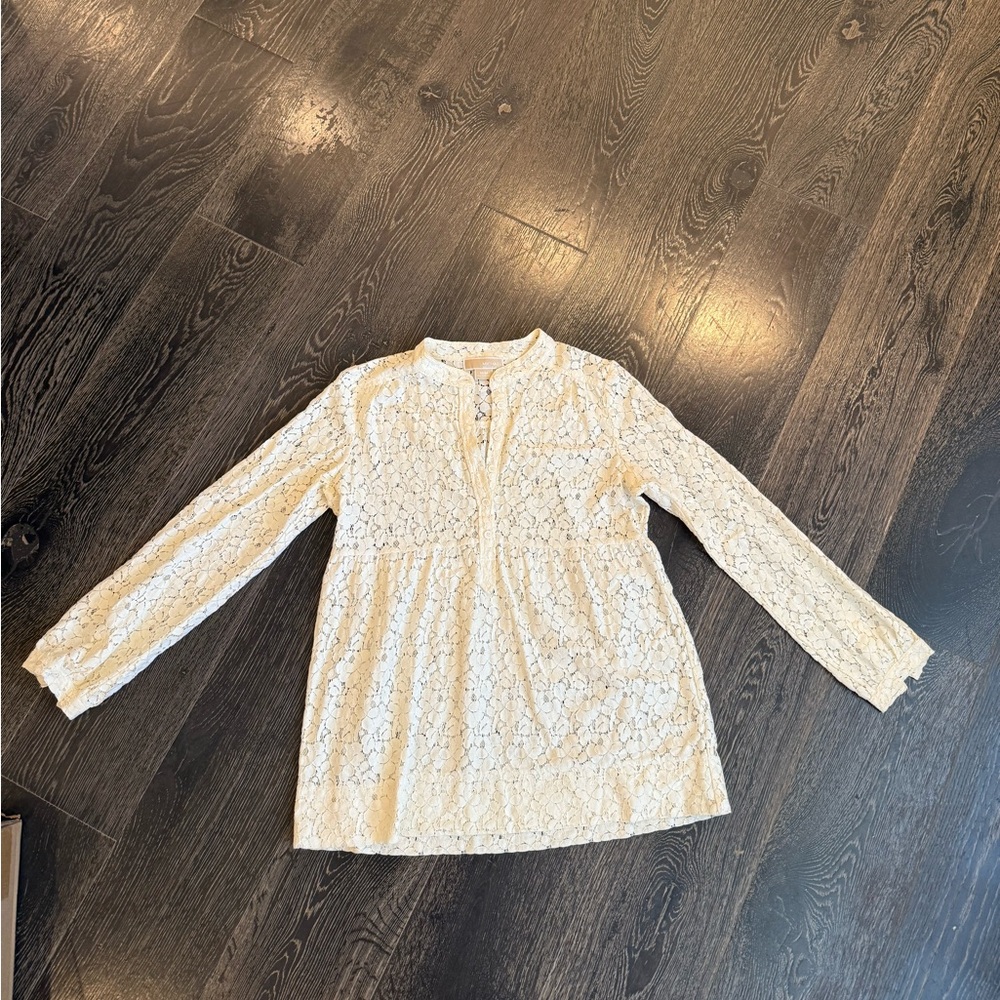 Michael Kors Cream Lace Button Baby Doll Top